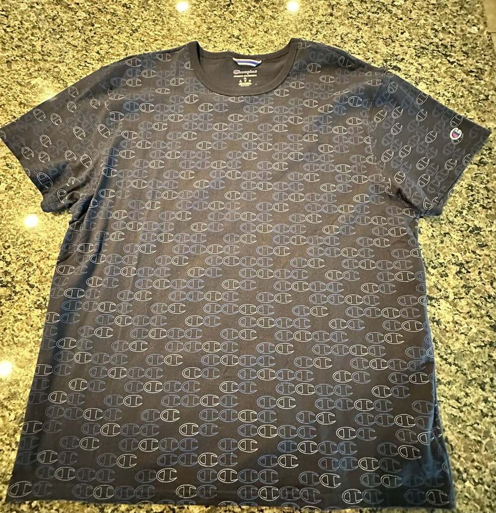 Champion Allover Logo Print Short Sleeve T-Shirt Size XL